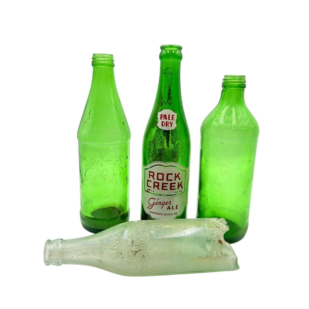Vintage Soda Bottle Lot Rock Creek Ginger Ale Crass Green Glass Washington DC 4p